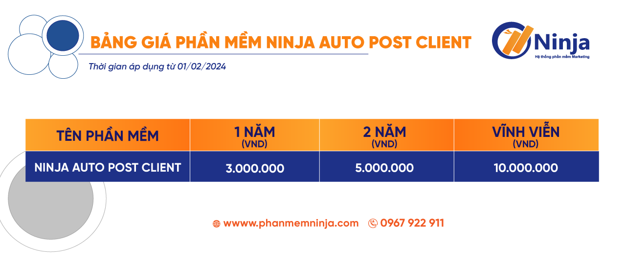 Bảng báo giá sử dụng phần mềm Ninja Auto Post