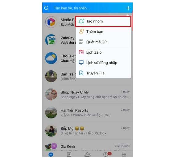 tạo nhóm zalo trên điện thoại