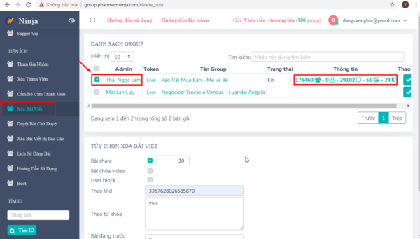 tool xóa bài viết trong group