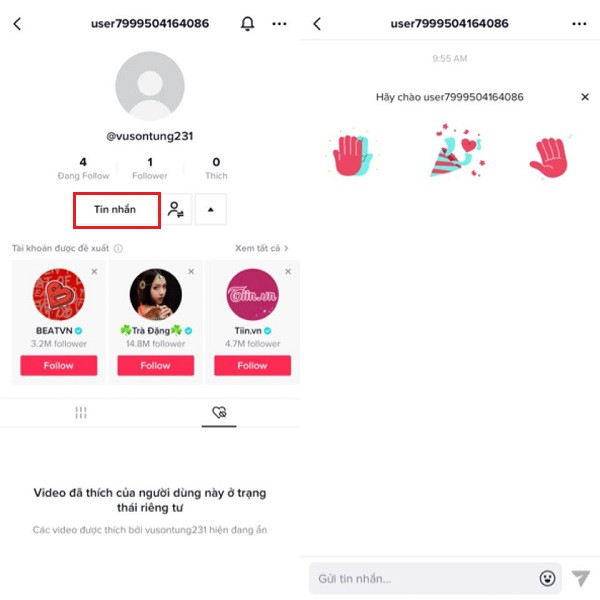 nhắn tin trên tiktok