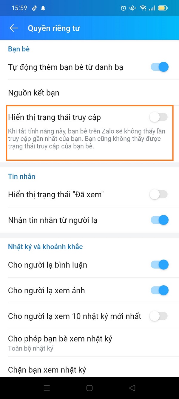 Tắt vừa truy cập mới trên Zalo Iphone