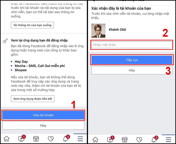 xóa tài khoản facebook trên iphone