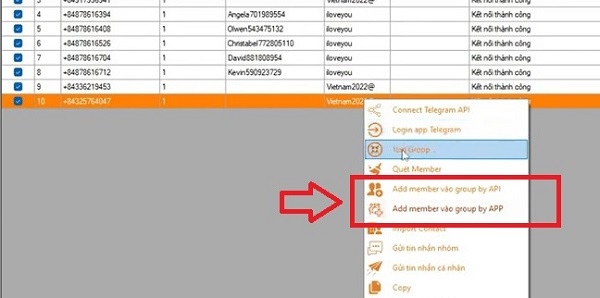 Nhấp chọn mục Add member vào group by APP/ API