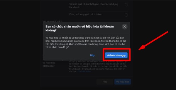 Bước 7: Chọn Vô hiệu hóa mục ngay để kết thúc quá trình