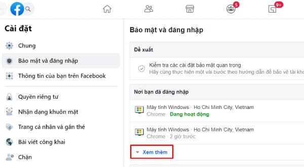 Bước 2: Chọn vào mục Xem thêm tại Nơi bạn đăng nhập