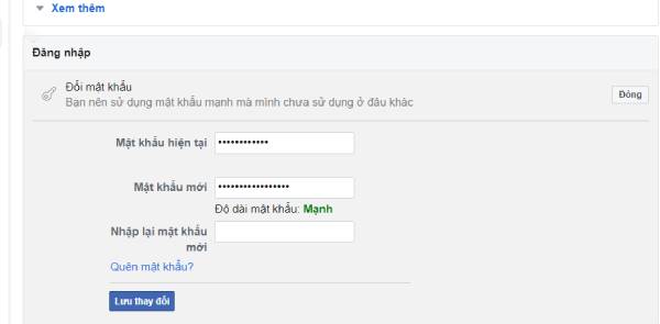 Bước 4: Đổi mật khẩu bằng các ký tự đặc biệt chữ, số để bảo vệ tài khoản