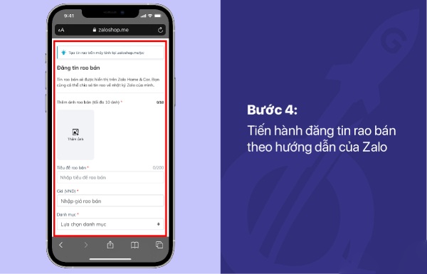 Bước 4: Bạn chỉ cần tiến hành đăng tin rao bán sản phẩm theo trình tự hướng dẫn của Zalo