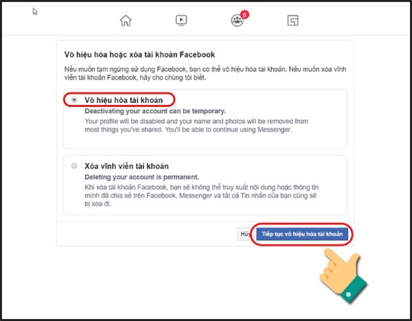 Làm sao để vô hiệu hóa facebook - Bước 4