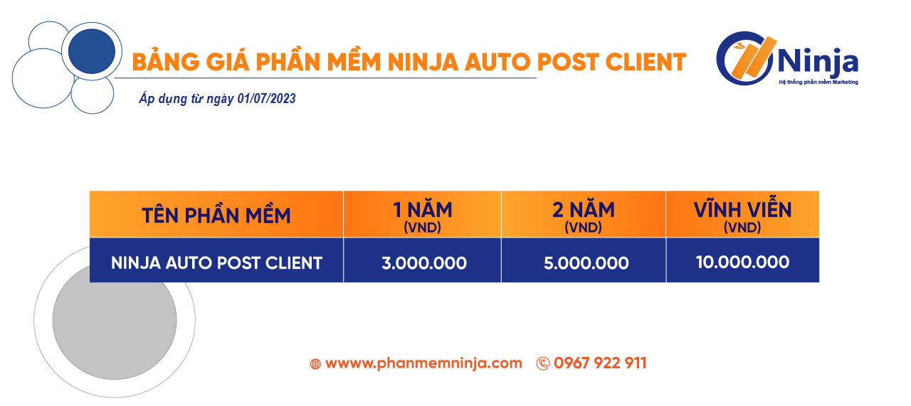 Bảng giá phần mềm đăng bài Ninja Auto Post Client