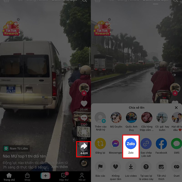 cách chia sẻ video tiktok lên zalo
