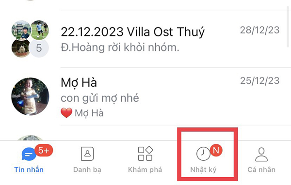 Chọn mục Nhật ký