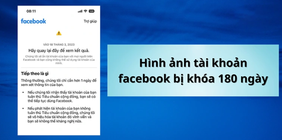 Hình ảnh tình trạng tài khoản facebook bị vô hiệu hóa 180 ngày